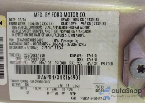 2017 Ford Fusion Se from USA, damaged, VIN 3FA6P0H7XHR164901